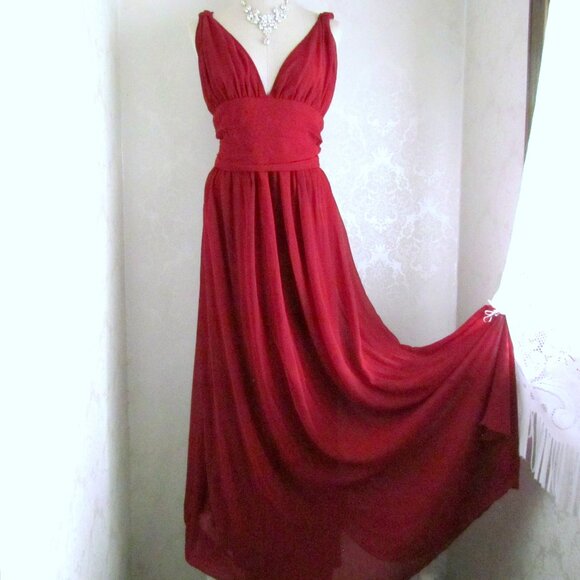 EVER PRETTY BALL GOWN, 16, NWT, BURGUNDY MAXI DRESS, GRACEFUL GRECIAN STYLE - Picture 1 of 8